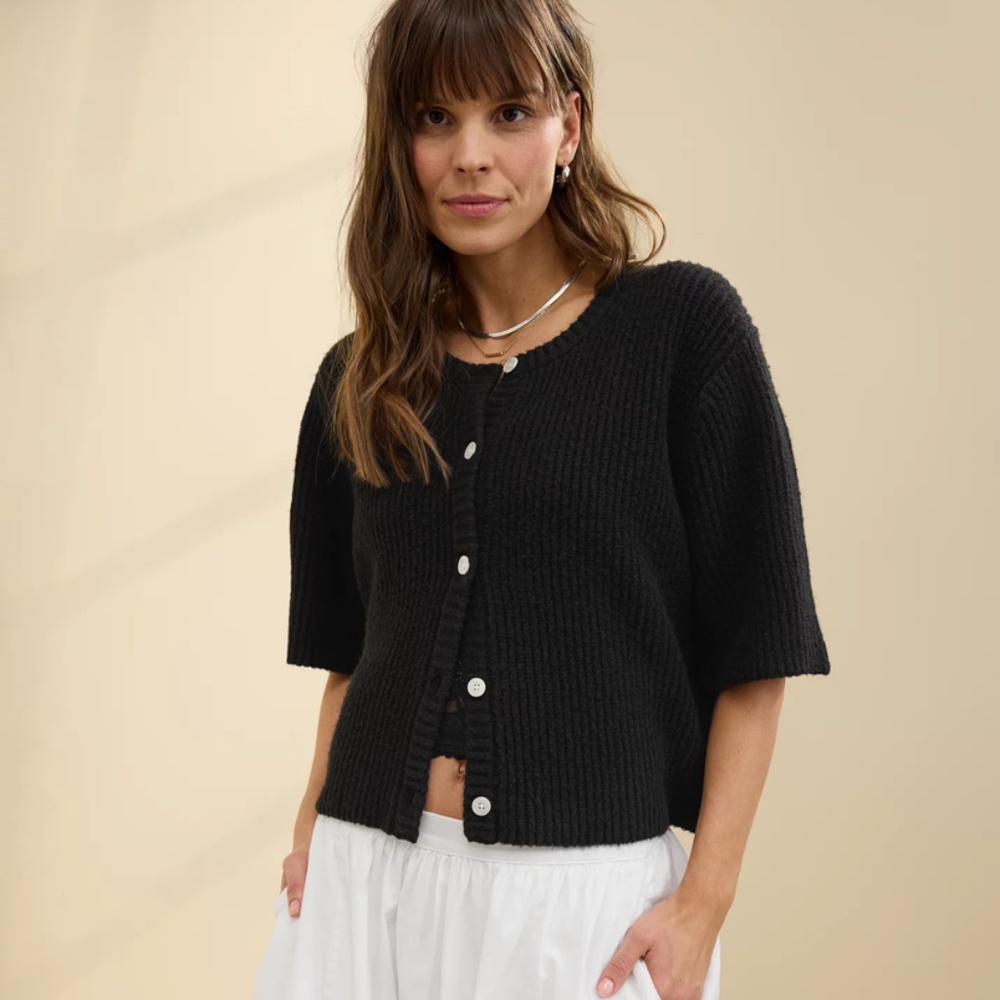 Aerie Short Sleeve Cardigan - Black